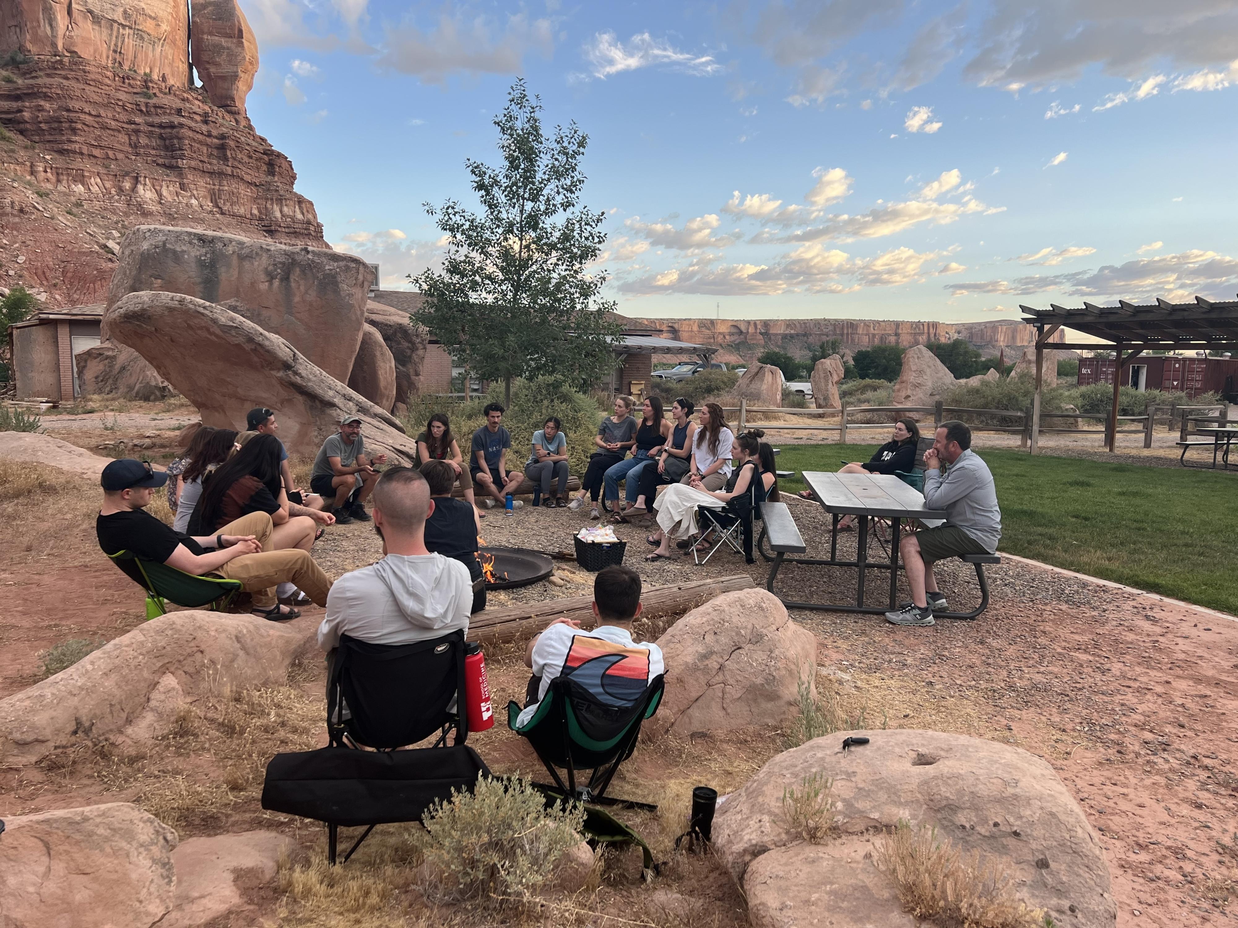 TRUE students gather to reflect on their day at the Montezuma Creek Community Health Center in Blanding, UT.