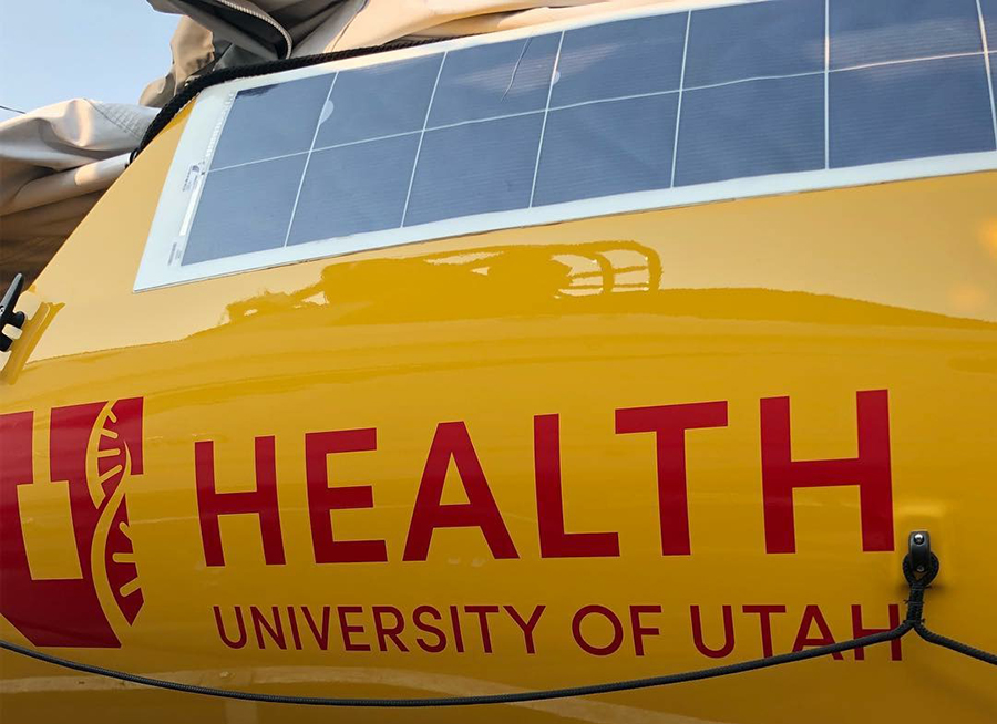 boat for Row4ALS with U of U Health branding