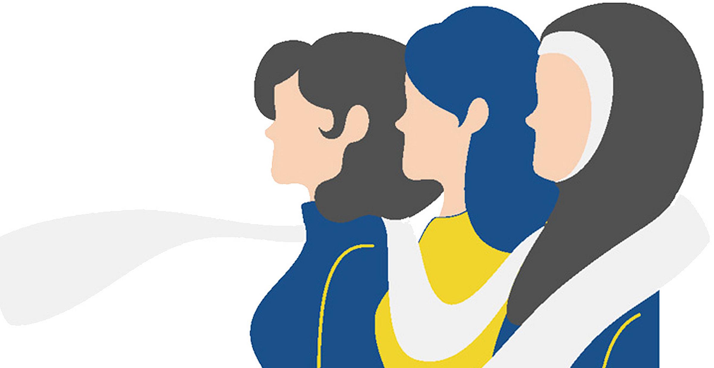 Vector graphic of three women facing to the left