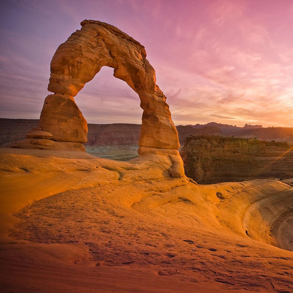 Delicate arch at sunset.