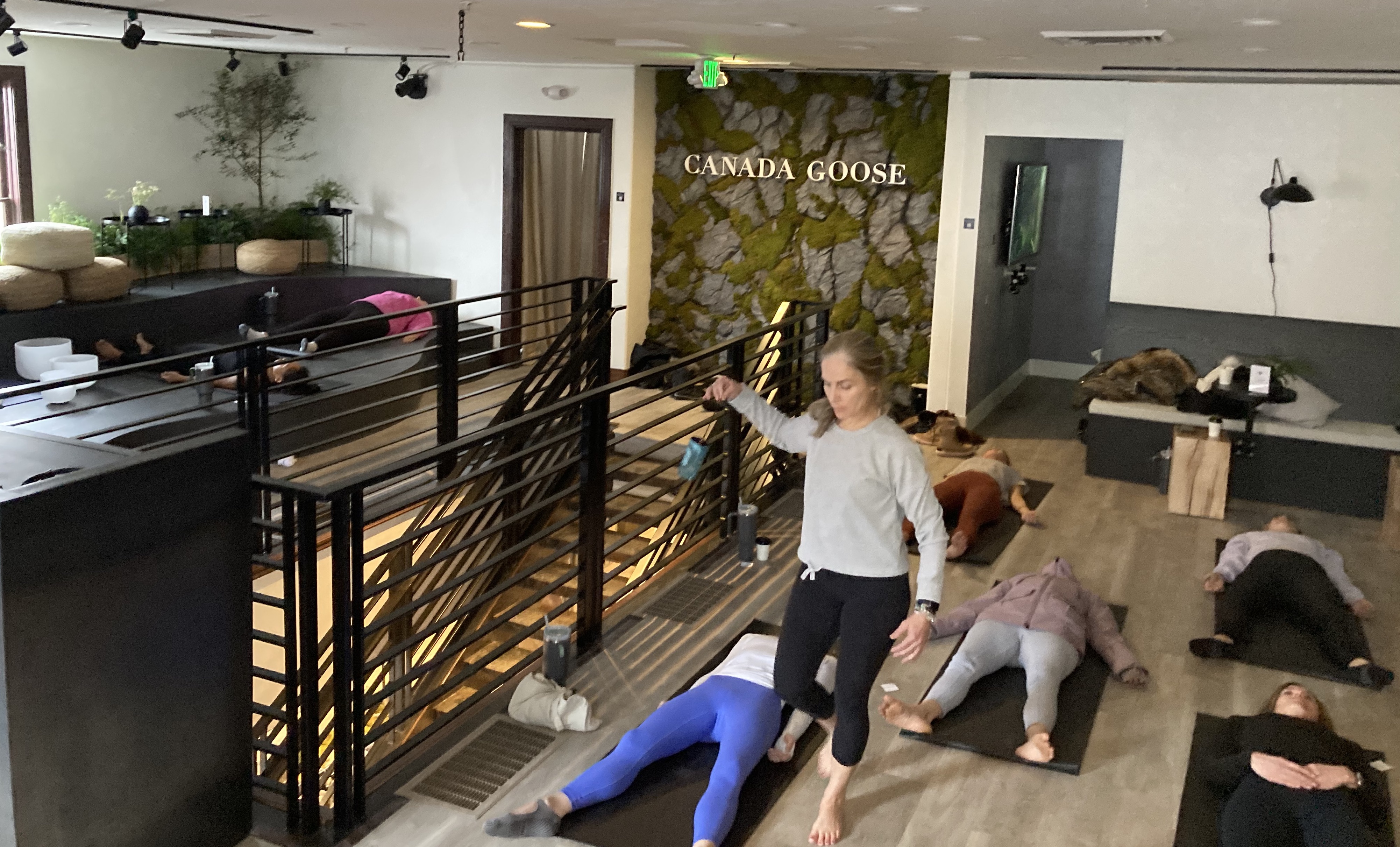 Yoga instructor leads sound bath at Canada Goose Base Camp during Sundance Film Festival 2023