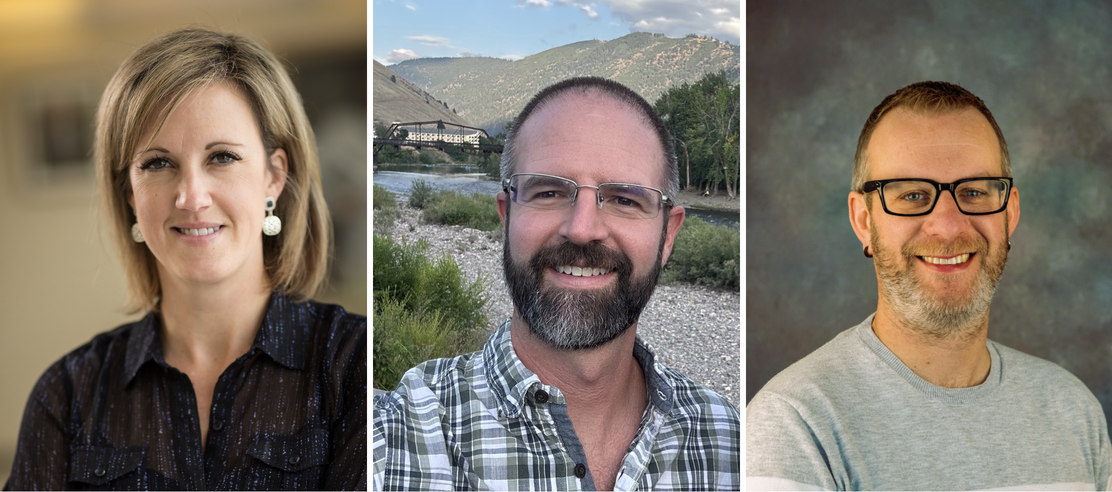 Panel of three profile photos of people smiling at the camera.