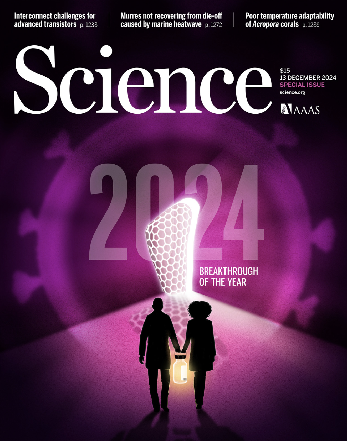 Cover of Science magazine, December 2024: U of U biochemist Wesley Sundquist's HIV research named Breakthrough of the Year.