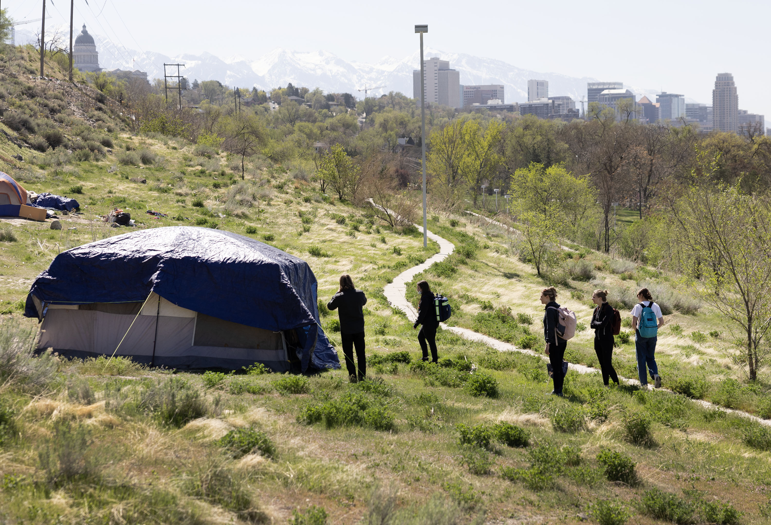 At "The Mountain" near downtown Salt Lake City, Michael and students shout "Fourth Street, medical!" to let people know that help is here—not police or other trouble.