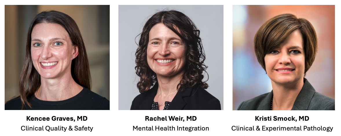 From left to right, Kencee Graves, MD, Rachel Weir, MD, Kristi Smock, MD