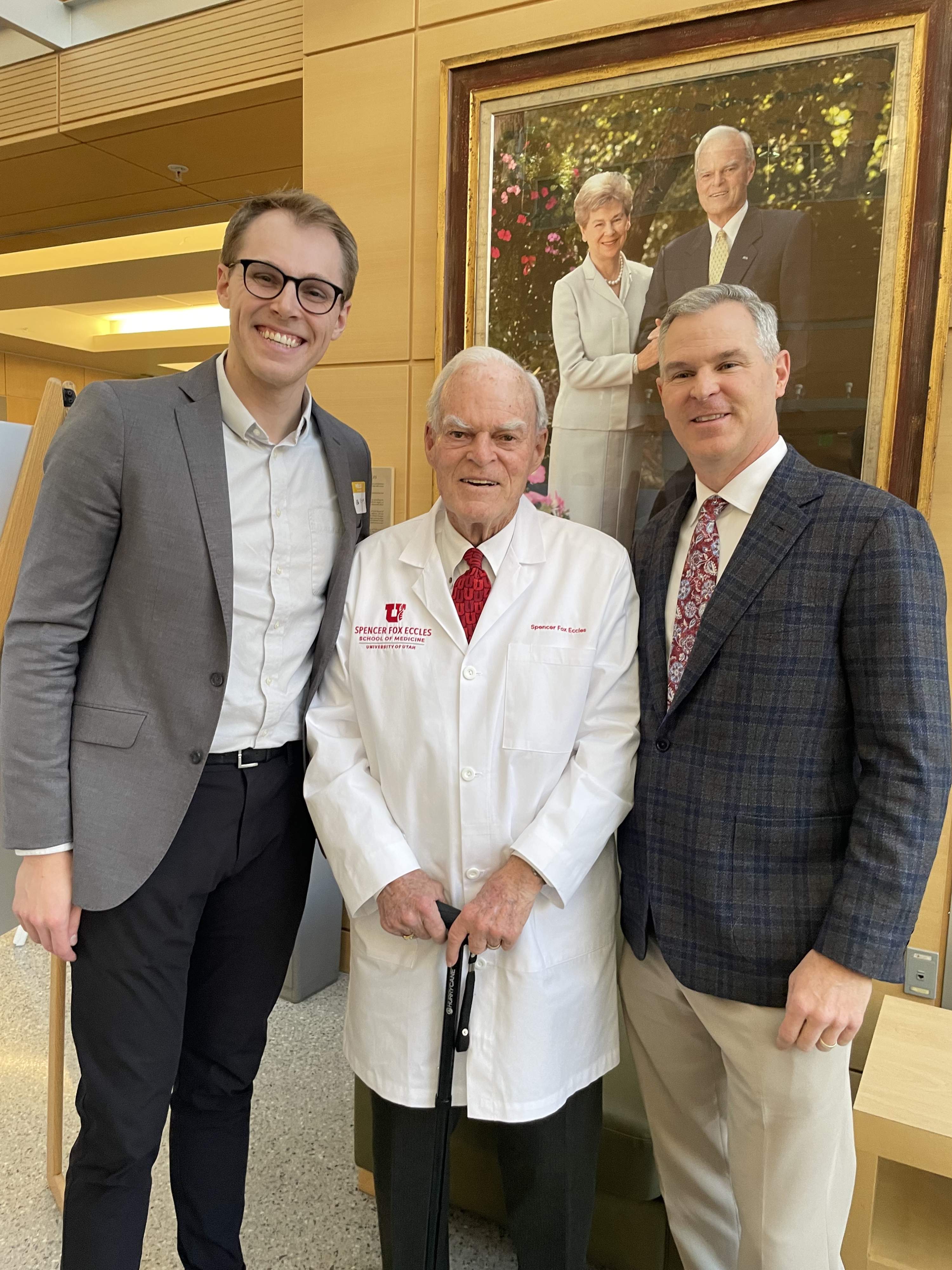 Third-year medical student JB Eyring with Spencer Eccles and Spence Eccles at the 2025 Student Led Clinic Symposium.