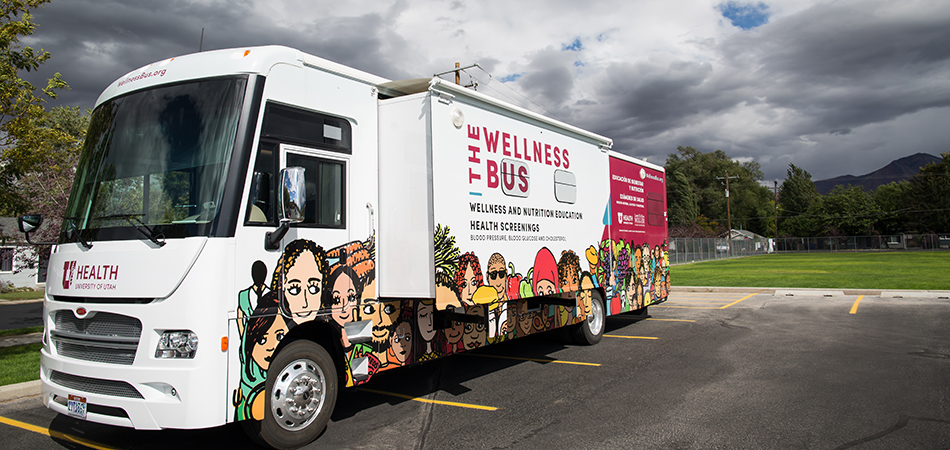 The Wellness bus parked in a residential neighborhood.