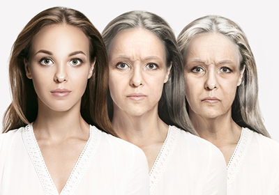 aging sequence in young to old woman