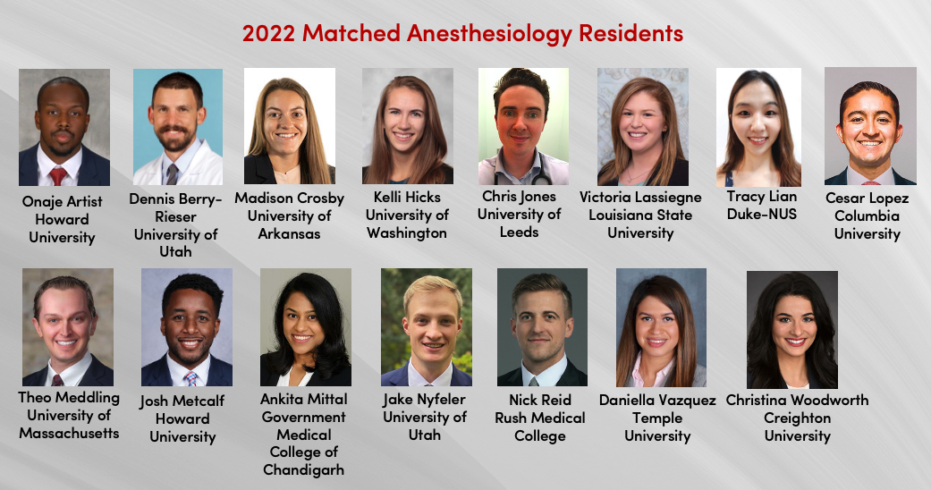 2022 Matched Anesthesiology Residents, U of U Health