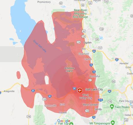 Utah region affect by the earthquake Mar 18, 2020