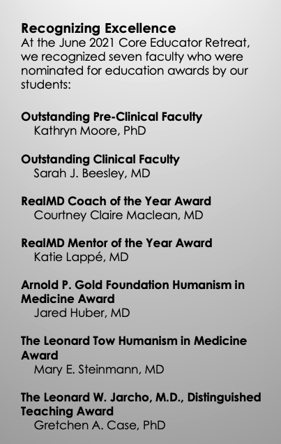 Core Educator Faculty Awards, June 2021