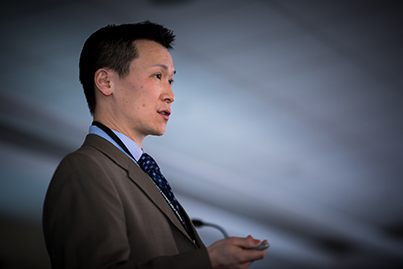 Robin Kim, MD, speaks at the Cholangiocarcinoma Foundation conference at the U.