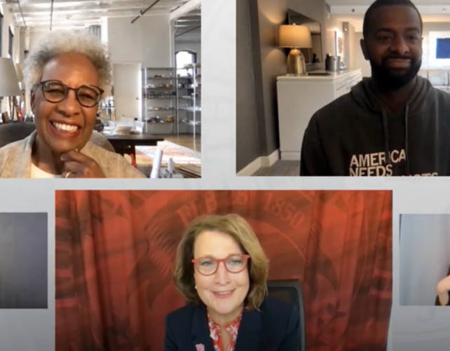 Ruth Watkins with Nell Irvin Painter and Bakari Sellers at Friday Forums on Racism