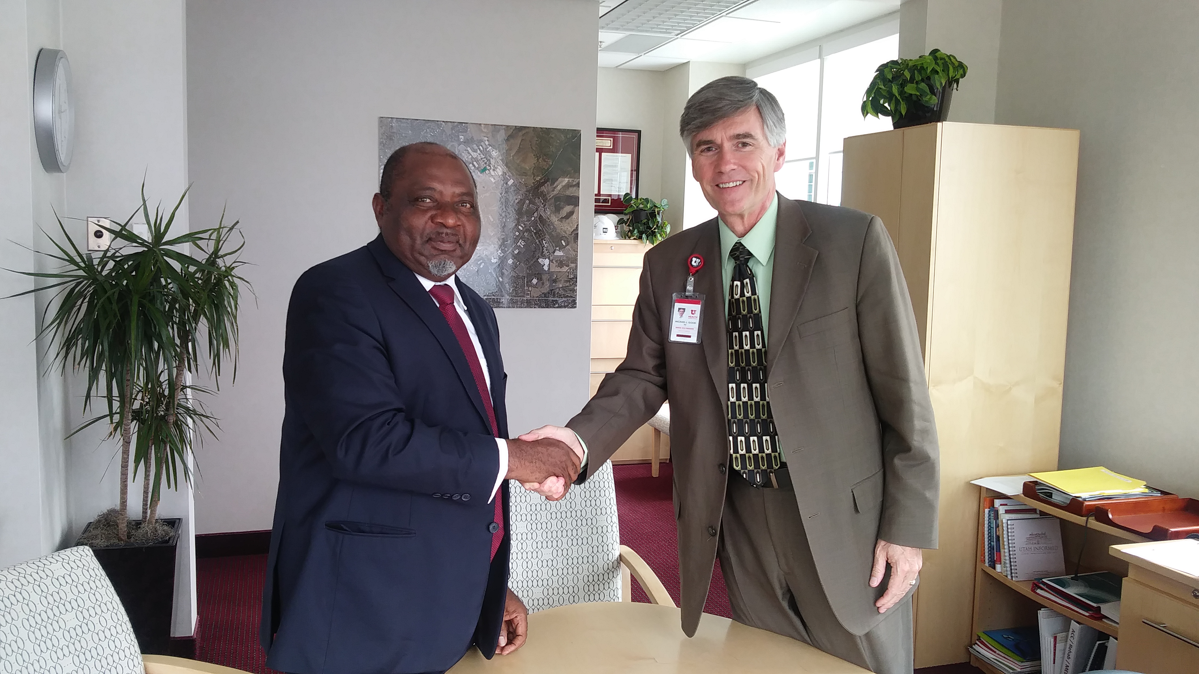 CEO of U of U Health, Michael Good, MD, and Dean of the Faculty of Science at the University of Yaoundé I, Jean-Claude Tchouankeu.