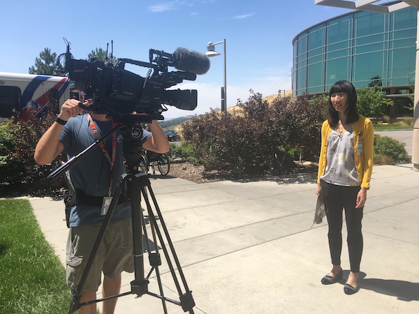 Dr. Wu is interviewed by a local news channel about sun safety.