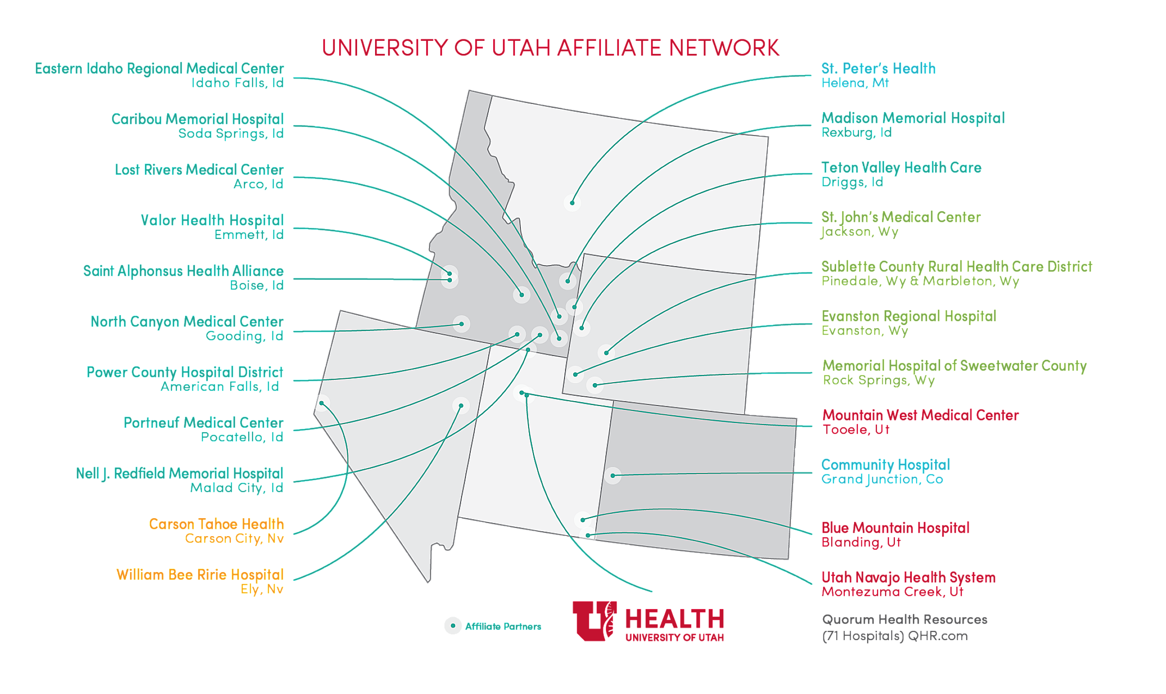 U of U Health Affiliate Network Map