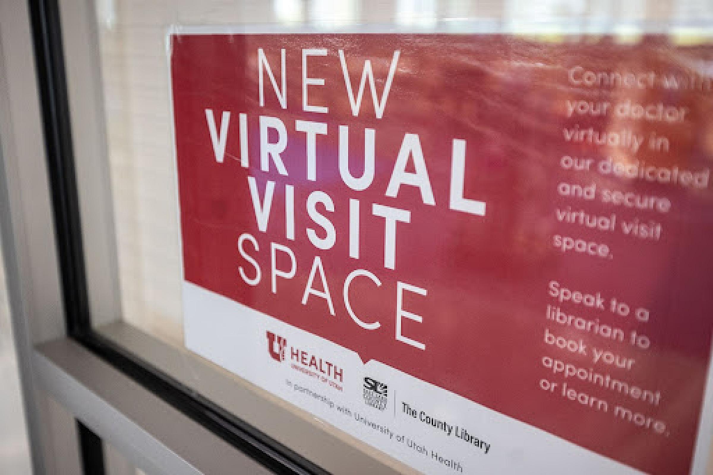 Sign Advertising the New Virtual Care Space at Kerns Library