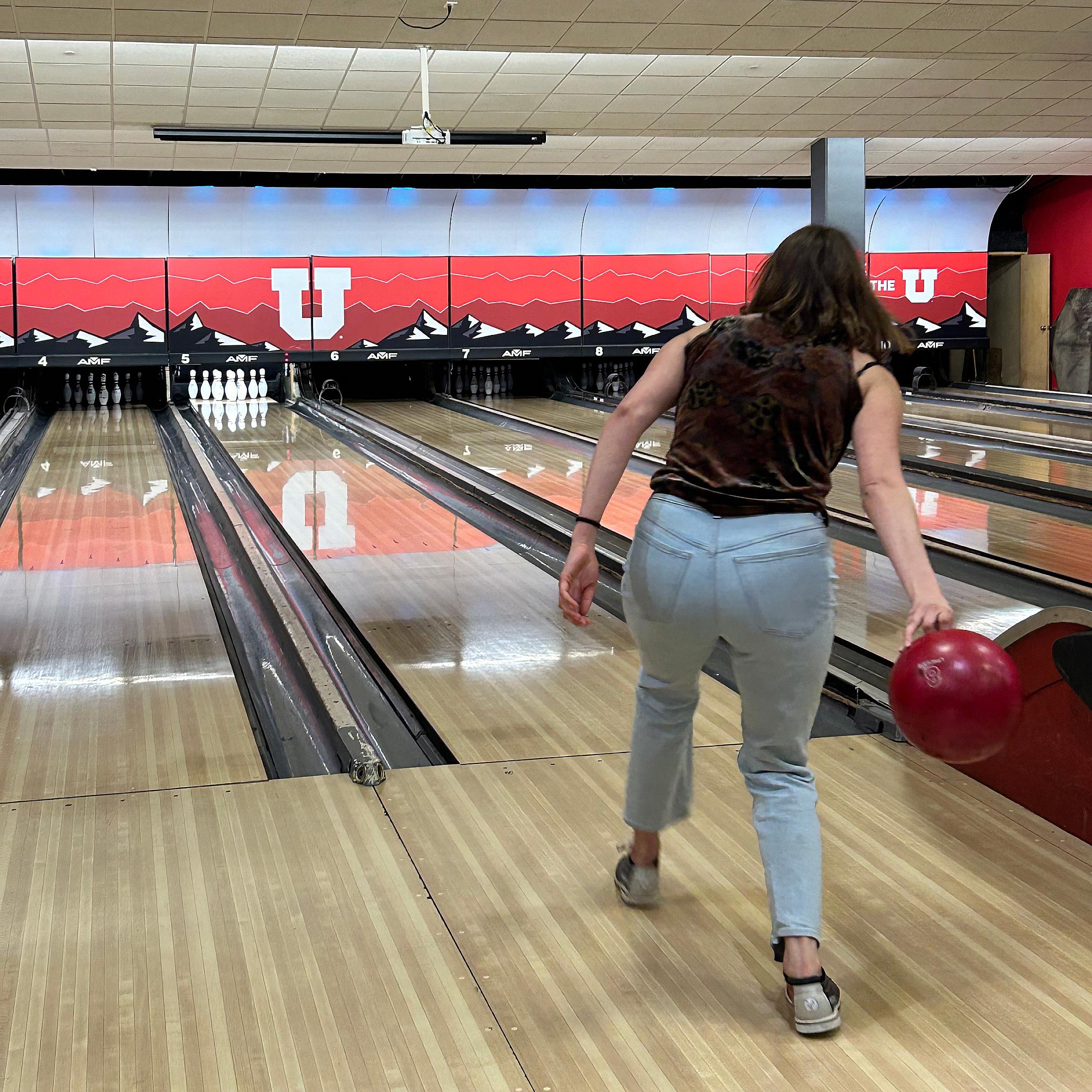 Young lab members bowling