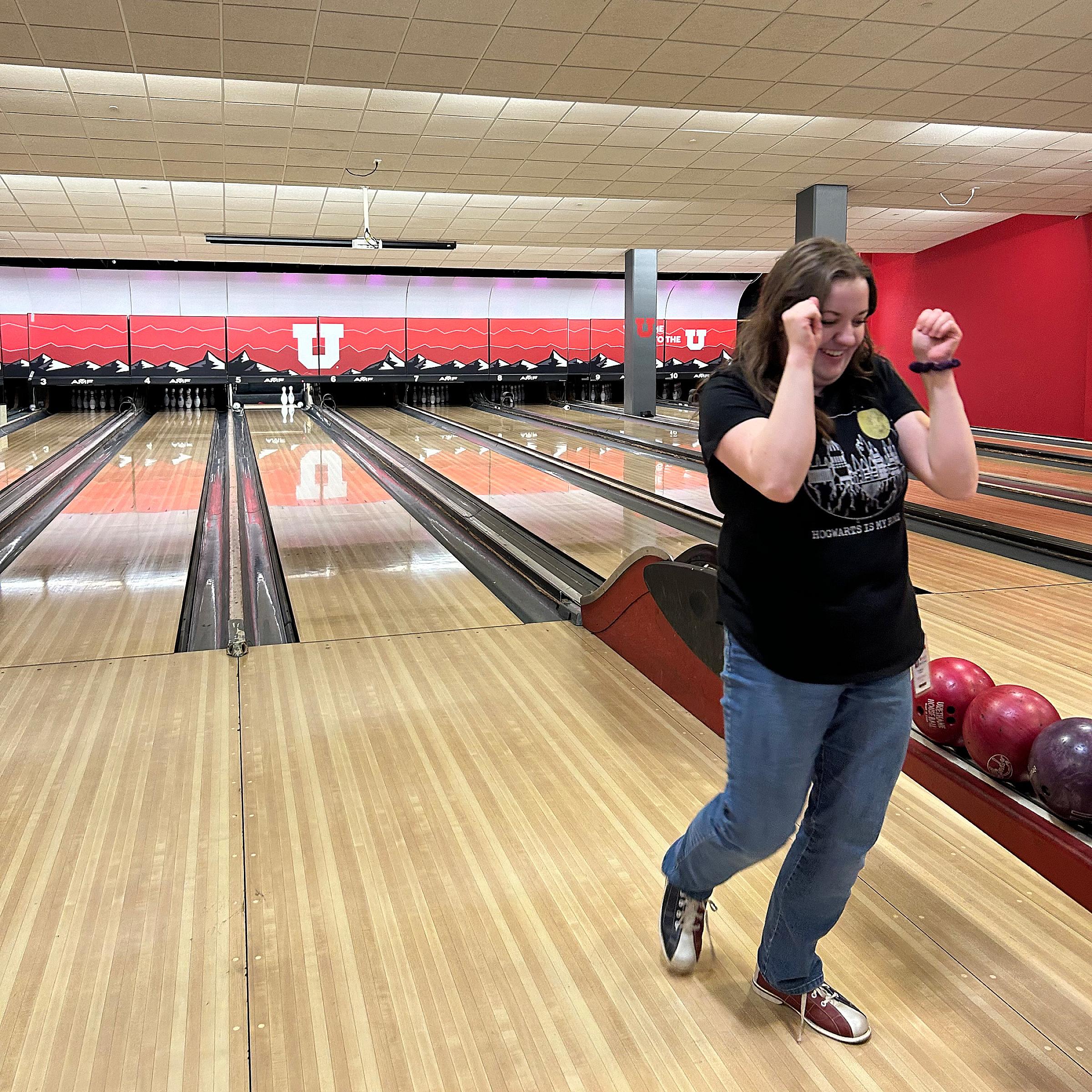 Young lab members bowling