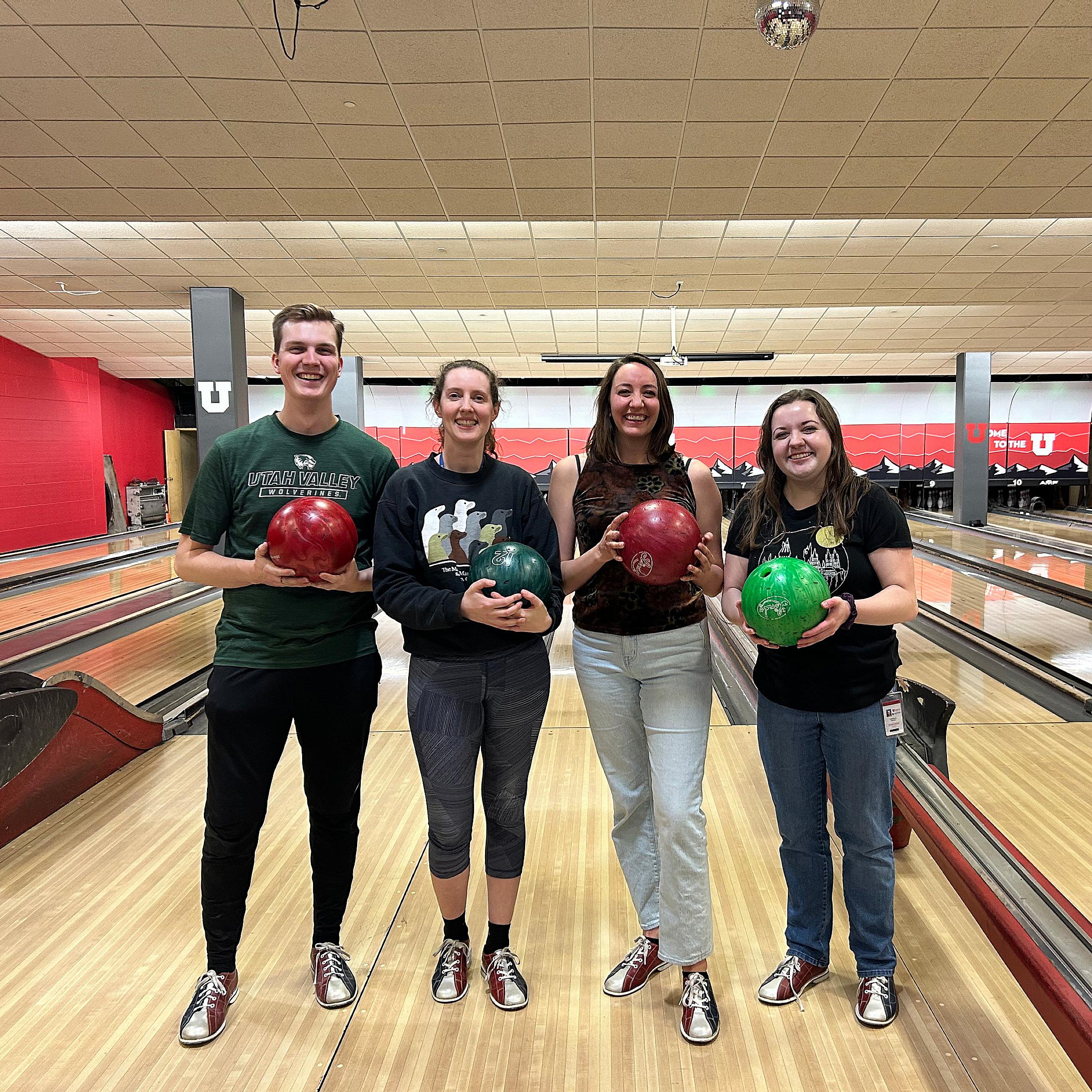 Young lab members bowling