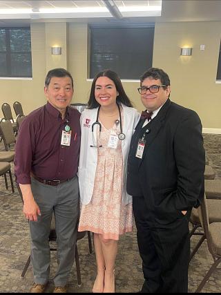 Darin Ryujin and José Rodríguez with newly coated PA student Gabriela Hernández.