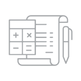 Icon of calculator, list of expenses and pen