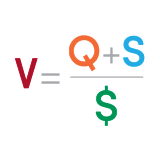 Icon of V equals Q + S divided by $