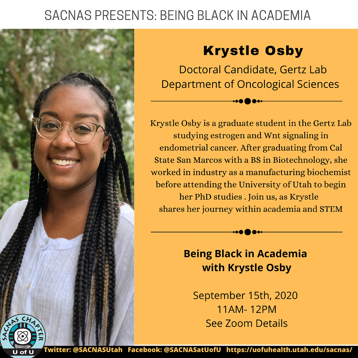 Flyer for SCACNAS Talk: Being Black in Academia