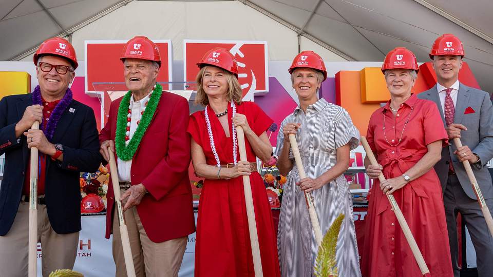University of Utah President Taylor Randall joins the Eccles family at the ceremonial groundbreaking for the new hospital and health campus in West Valley City on June 13, 2025.