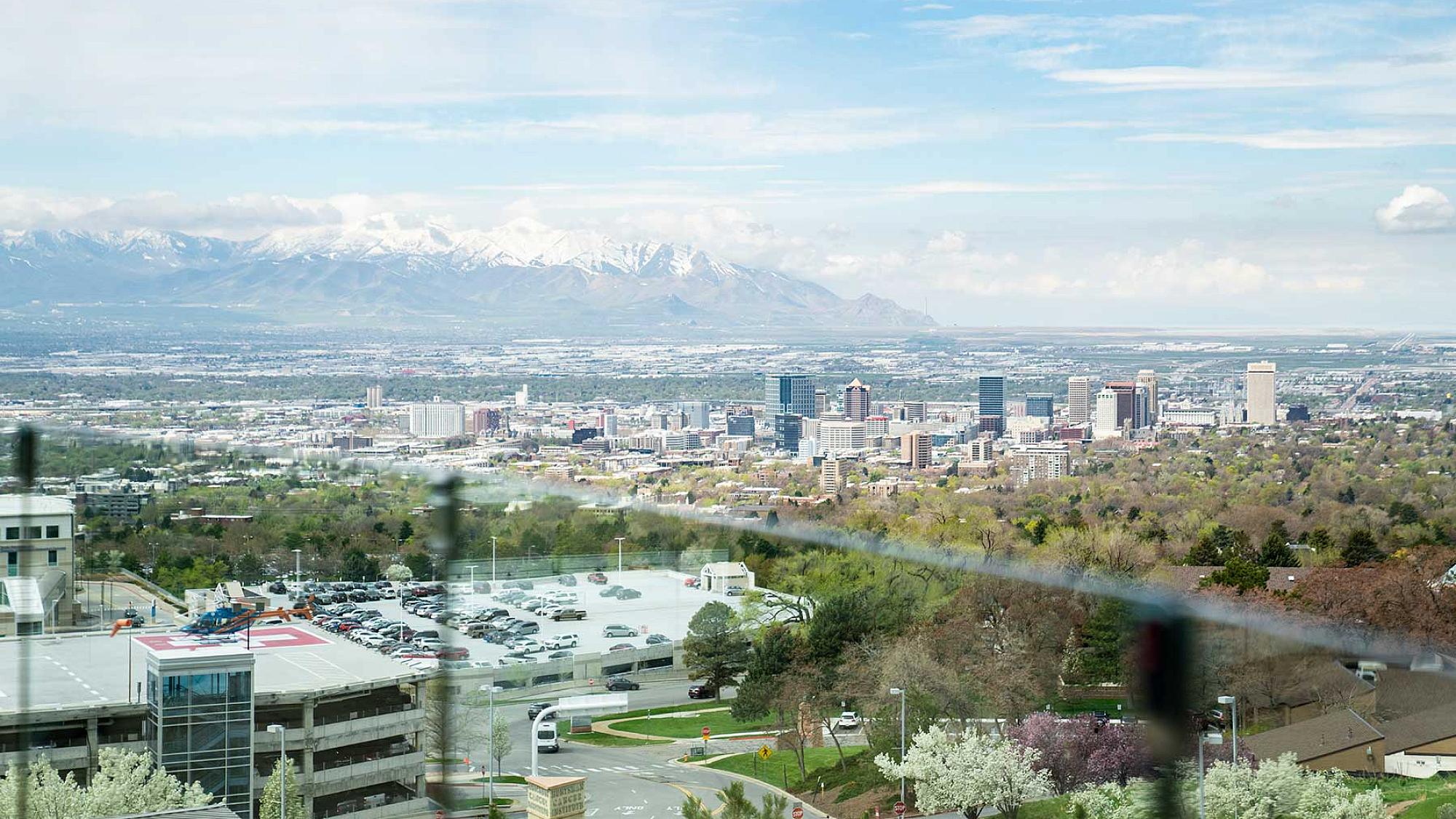View from window in hospital showing the Salt Lake Valley