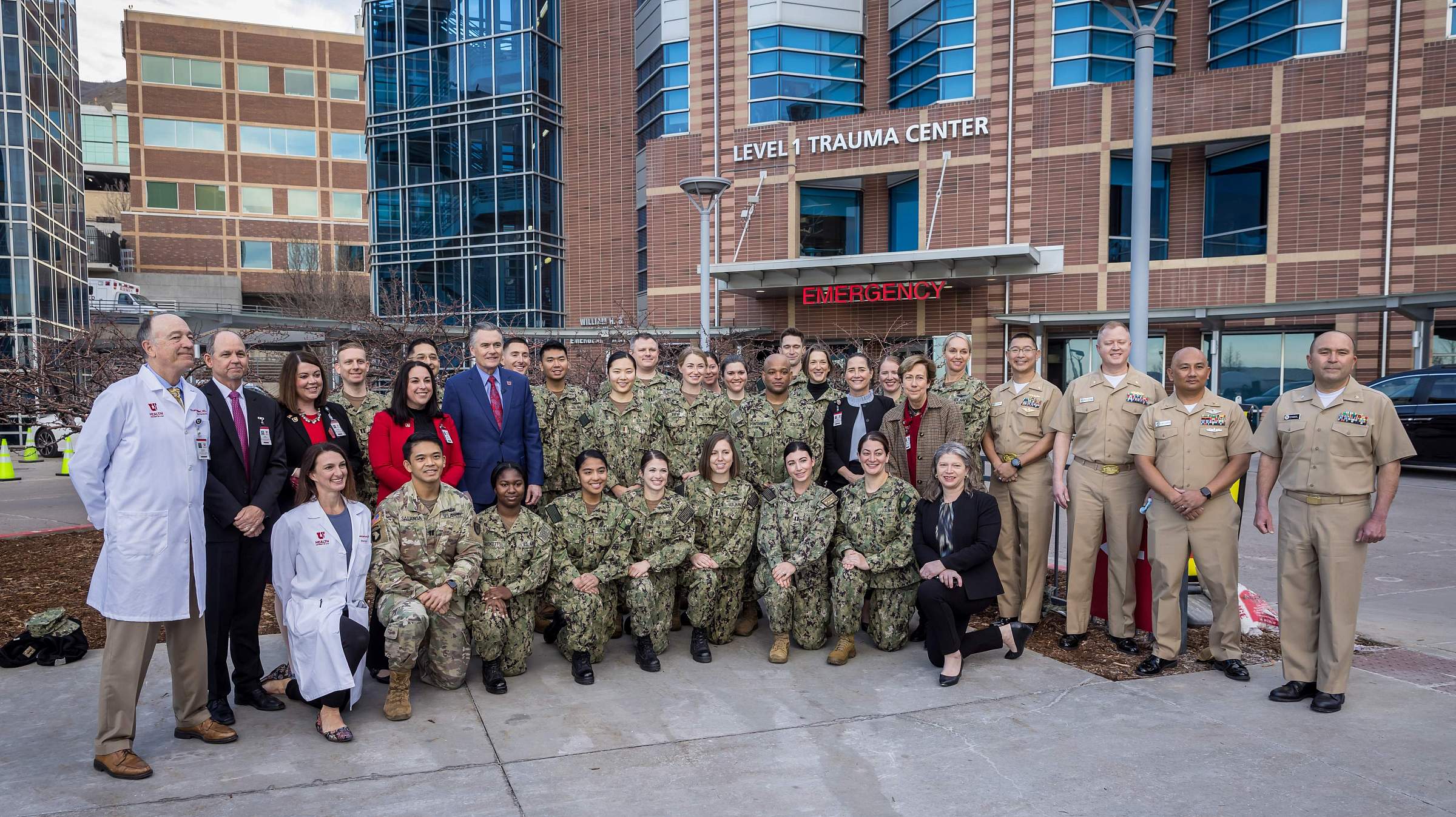 US Navy medical team in front of U of U Hospital.