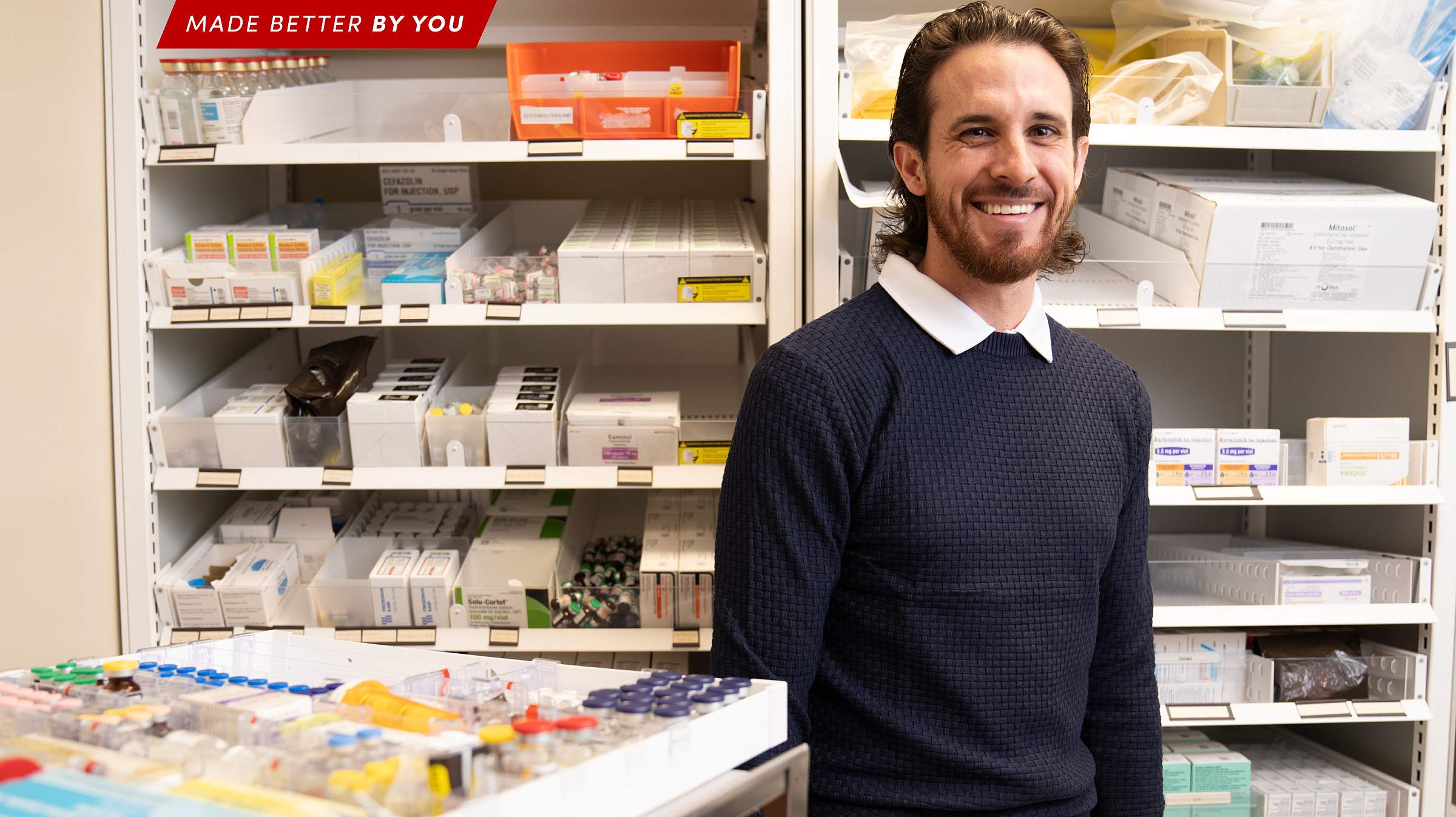 Shawn Weber in the pharmacy inventory space at South Jordan Health Center. 