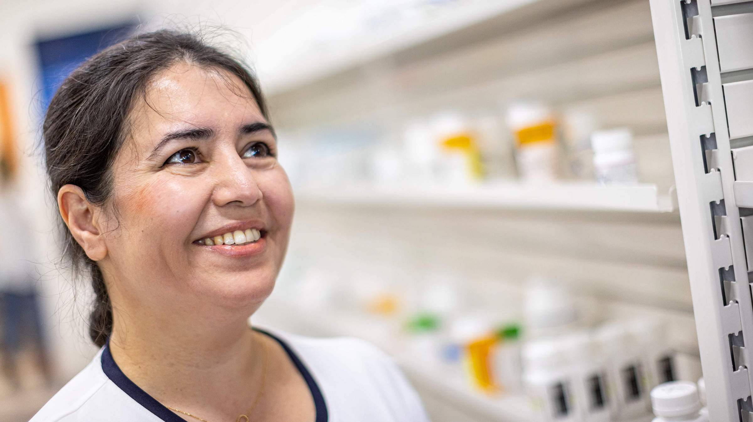 Zarifa Nurmukhamedova, a PharmD student at the University of Utah College of Pharmacy. Zarifa started as a pharmacy technician but was encouraged by staff, students, and pharmacists to apply for her PharmD degree. 